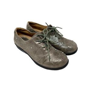 Gravity Defyer Laurel Leather Oxford Comfort Metallic Studded Shoe Womens 9.5